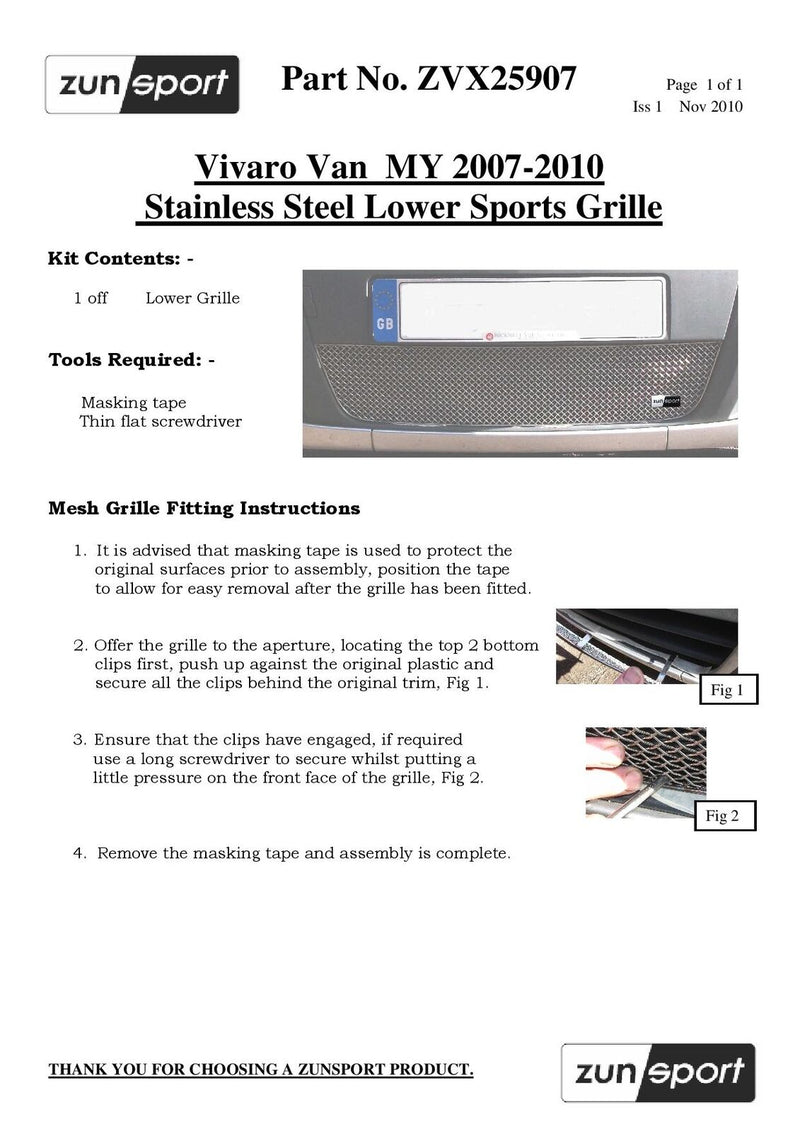 Vauxhall Vivaro - Lower Grille - Black finish (2006-2014)