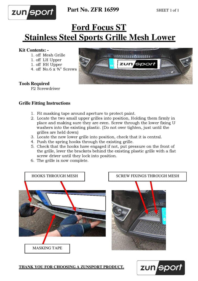 Ford Focus ST - Lower Grille Set - Silver finish (2005 to 2007)