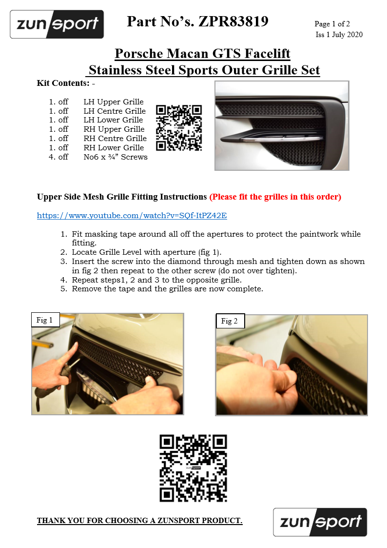 Porsche Macan GTS Facelift - Front Grille Set - Black finish (2019 to )