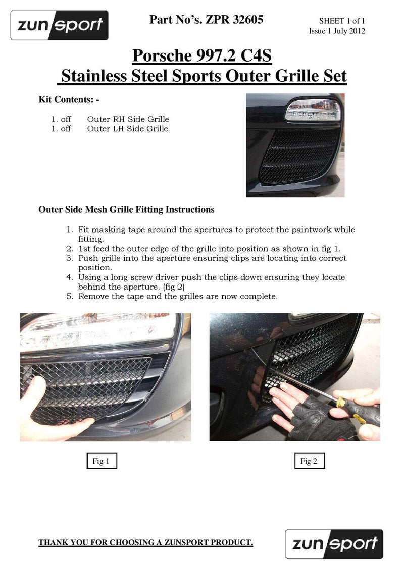 Porsche Carrera 997.2 (C4 + C4S) - Front Grille Set - Silver finish (2009 to 2012)