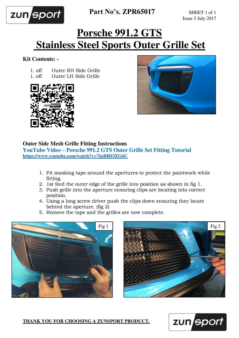 Porsche Carrera 991.2 GTS - Outer Grille Set - Black Finish (2017 to 2019)