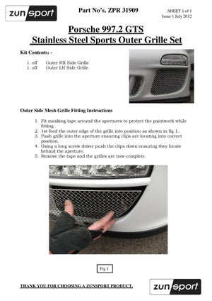Porsche Carrera 997.2 GTS - Front Grille Set - Black finish (2009 to 2012)