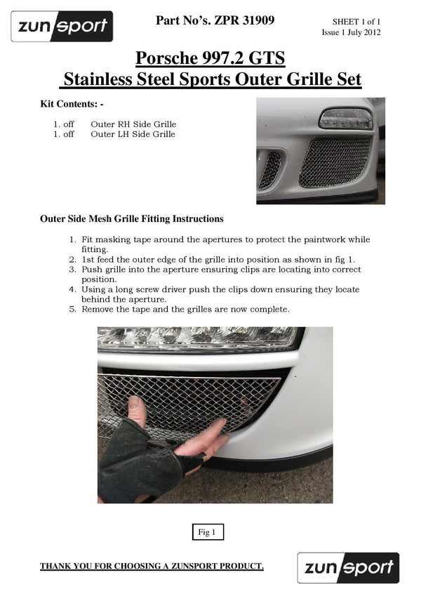 Porsche Carrera 997.2 GTS - Front Grille Set - Black finish (2009 to 2012)