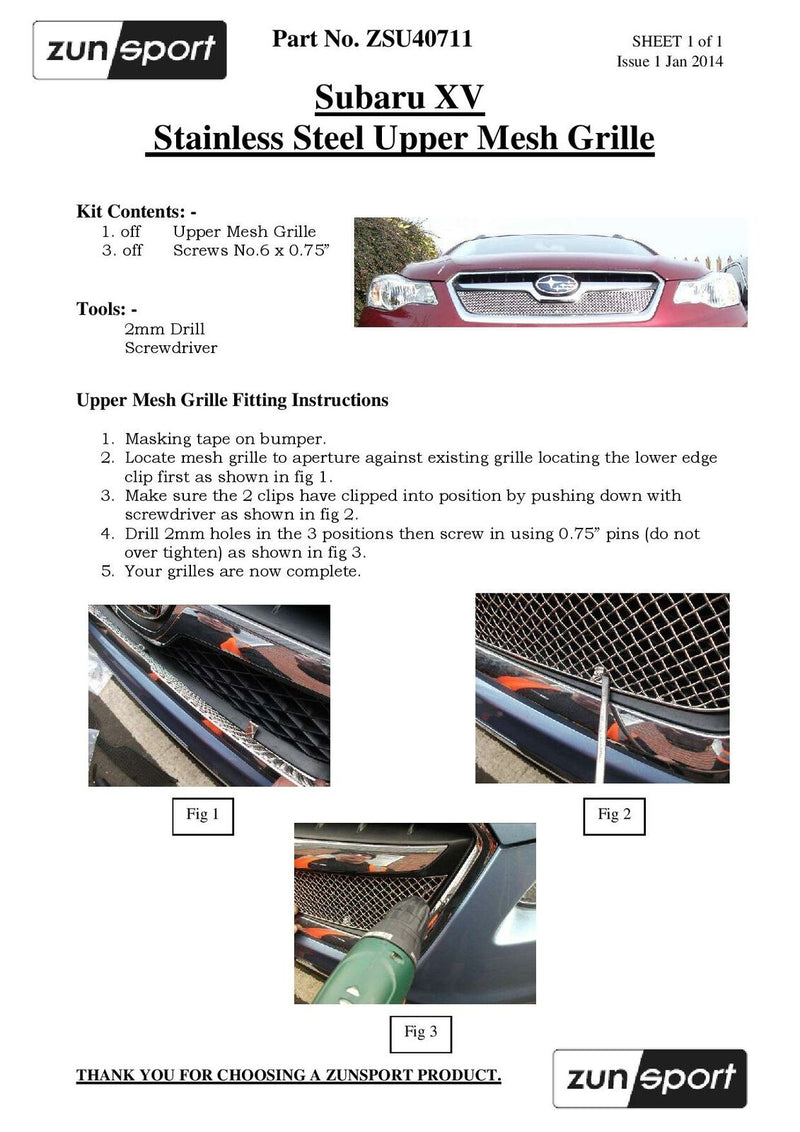 Subaru XV - Upper Grille - Silver finish (2011 to 2016)