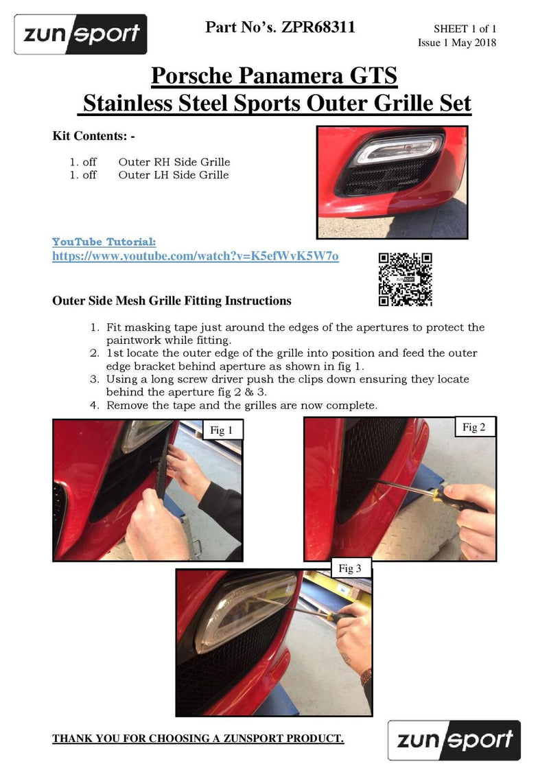 Porsche Panamera GTS - Outer Grille Set - Black Finish (2011 - 2013)