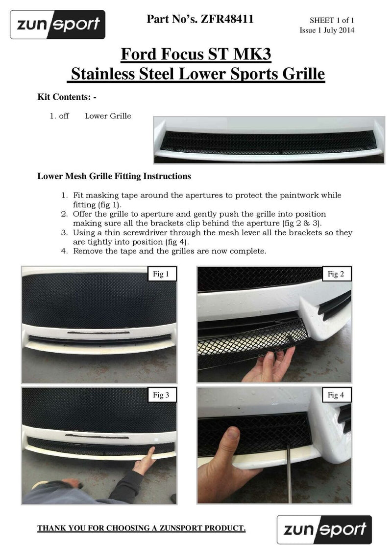 Ford Focus ST Mk3 - Lower Grille - Black finish (2011 to 2014)