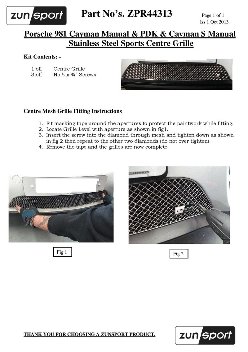 Porsche Cayman 981 (Manual/PDK without Sensors) - Front Grille Set - Black finish (2012 to 2016)