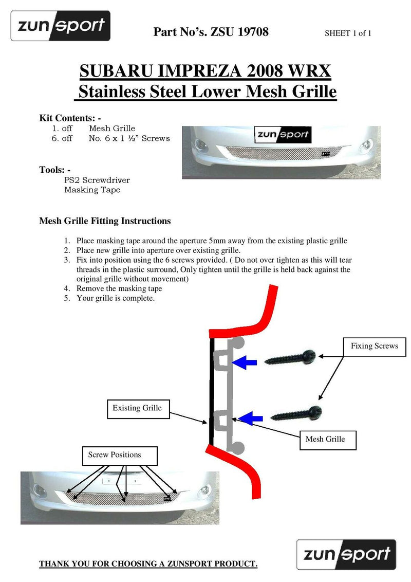 Subaru Impreza WRX 2008 MY - Lower Grille - Silver finish (2008 to 2010)