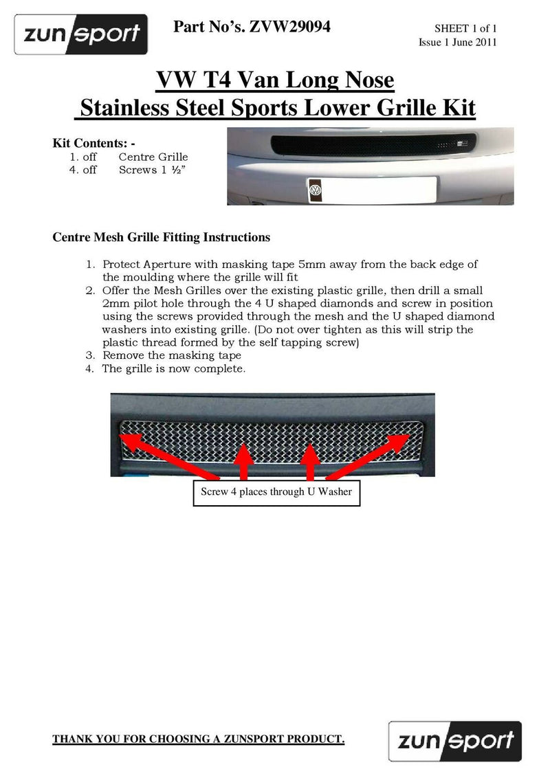 Volkswagen T4 Lower Grille - Silver finish (1993 to 2003)