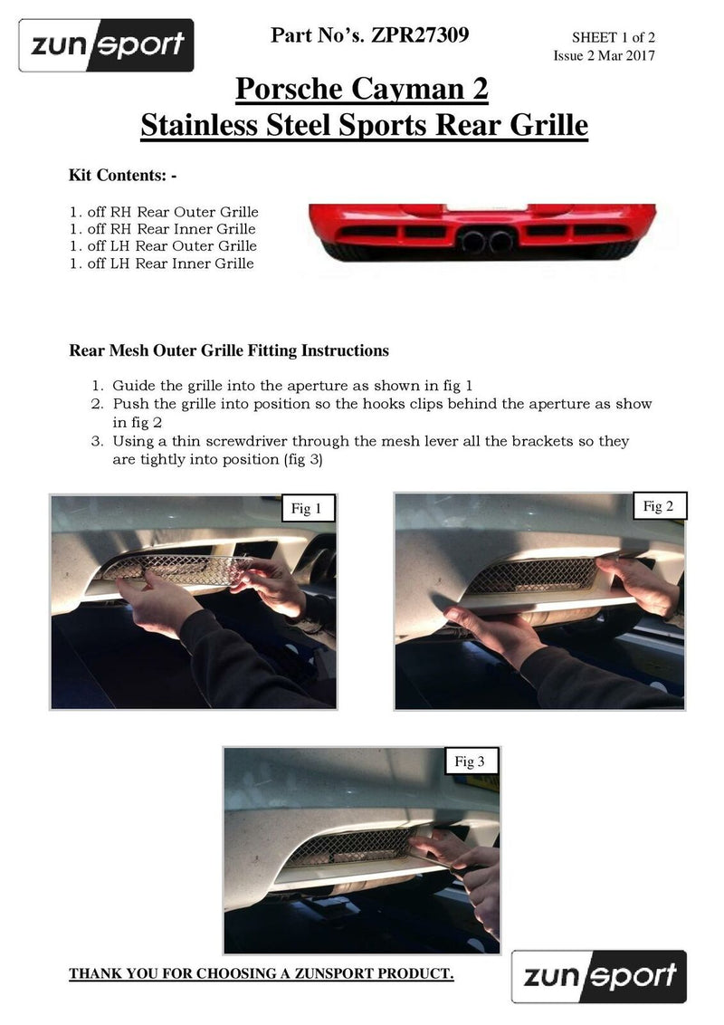 Porsche Cayman 987.2 - Rear Grille Set - Silver finish (2009 - 2013)