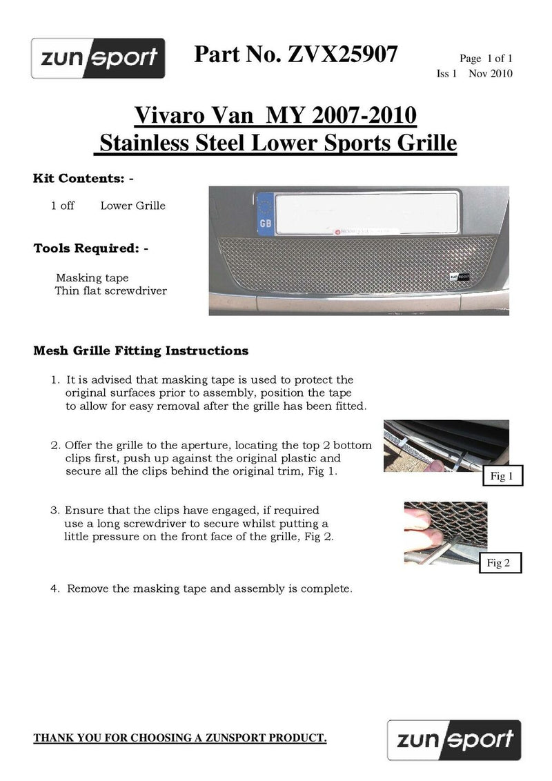 Vauxhall Vivaro - Lower Grille - Silver finish (2006-2014)