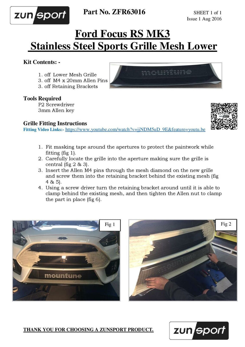 Ford Focus RS MK3 - Lower Grille - Silver finish (2016 to 2018)