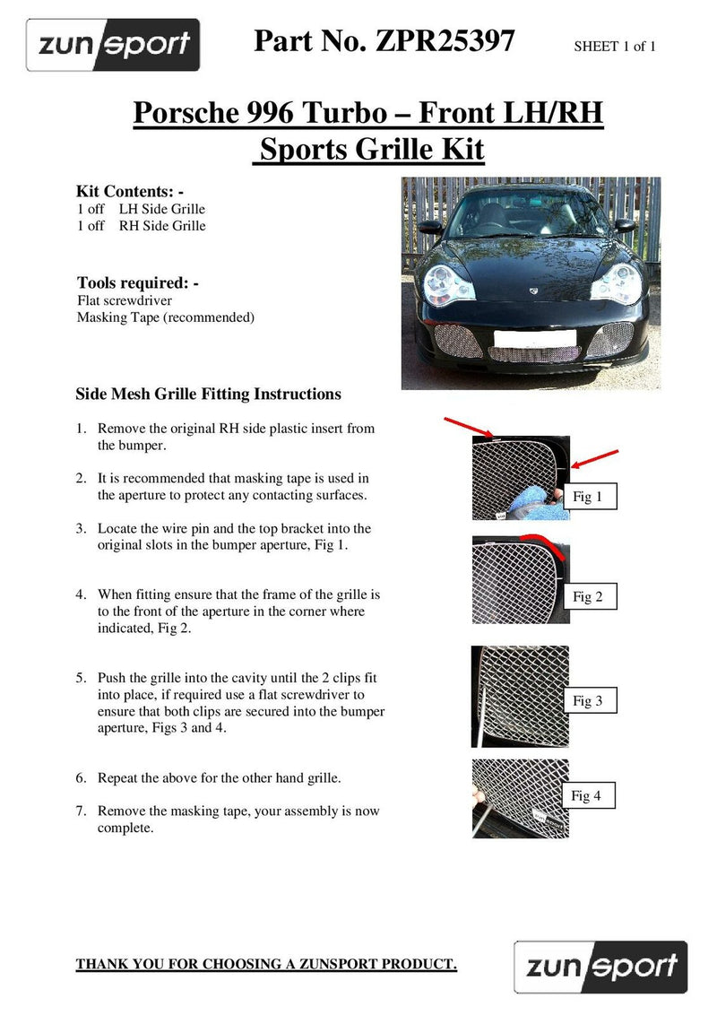 Porsche 996 Turbo + C4S - Outer Grille Set - Silver finish (2000 to 2004)