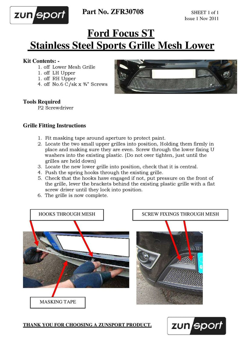 Ford Focus ST 08MY - Lower Grille - Silver finish (2008 to 2010)