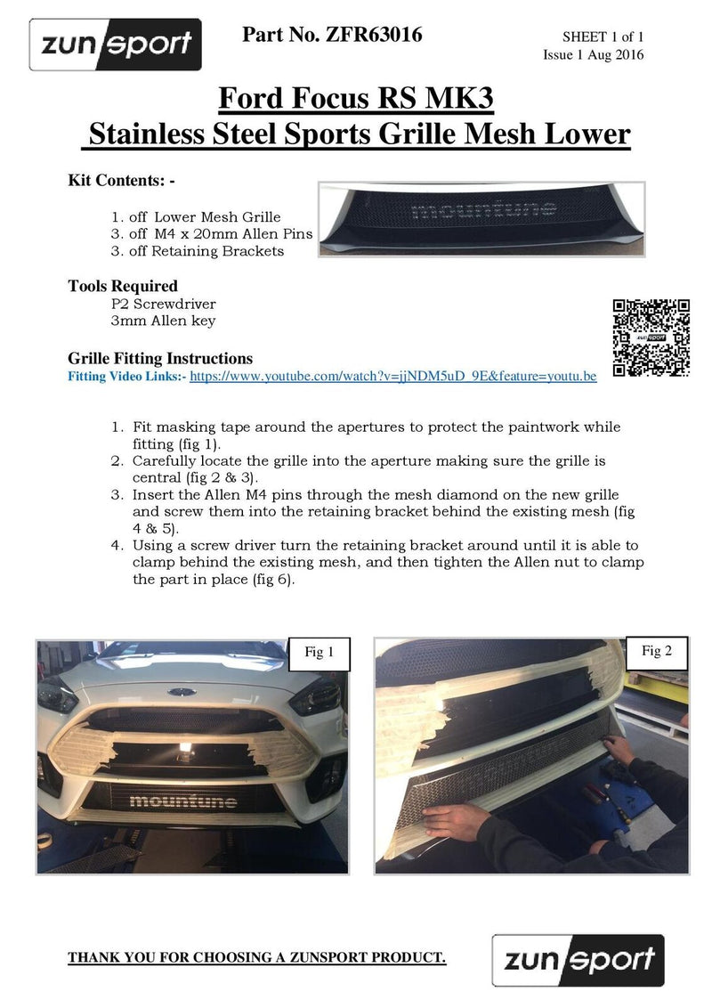 Ford Focus RS MK3 - Lower Grille - Black finish (2016 to 2018)