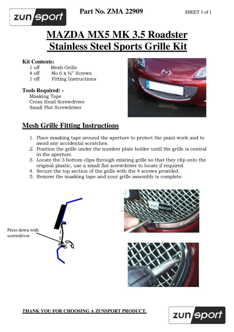 Mazda MX5 MK3.5 Roadster - Lower Grille - Black Finish (2009 - 2012)