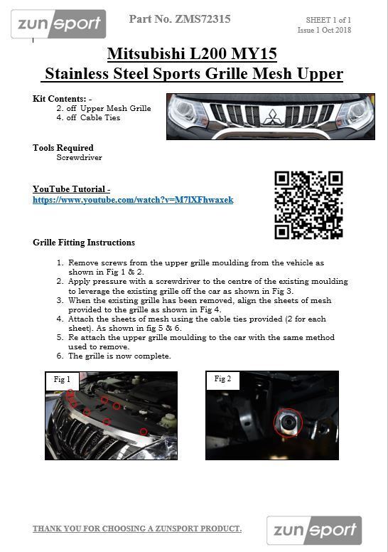 Mitsubishi L200 5th Gen - Upper Grille Set - Black Finish (2015 - )