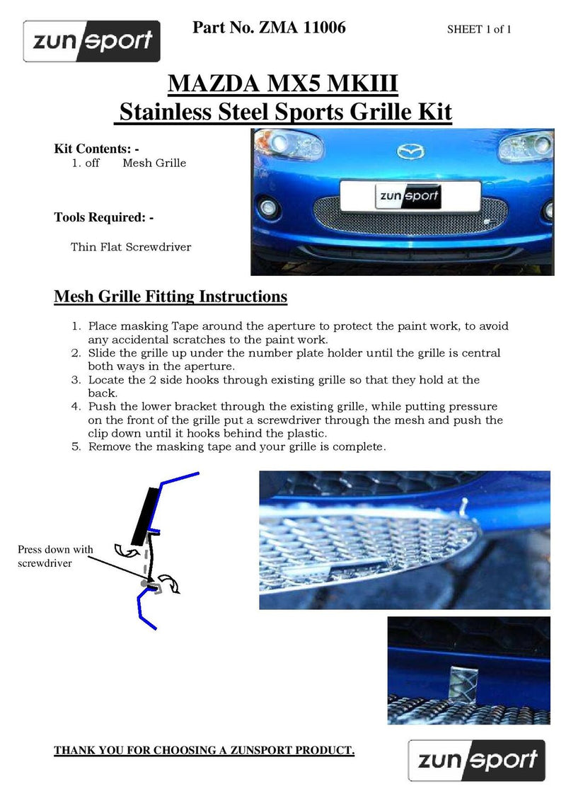 Mazda MX-5 Mark 3 - Upper Grille - Black finish (2006 - 2008)