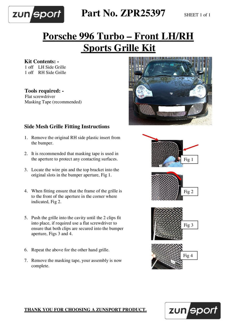 Porsche 996 Turbo + C4S - Outer Grille Set - Black finish (2000 to 2004)