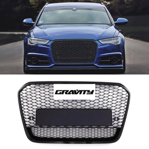 RS6 Quattro Style Front Honeycomb Grille Gloss Black - Audi A6 C7 11-15