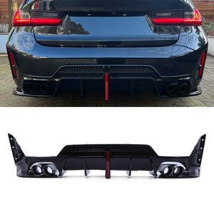 M Performance Style Rear Diffuser Quad Exit Gloss Black - BMW 3 Series G20 LCI 2022+