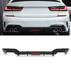 Rear Quad Exit Diffuser with LED Rain Light Gloss Black - BMW 3 Series G20 Pre LCI 19-22