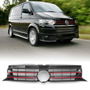Gloss Black Badged Front Bumper Grille Red Trim - VW Transporter T5.1 09-15 OMI ALLOY WHEELS