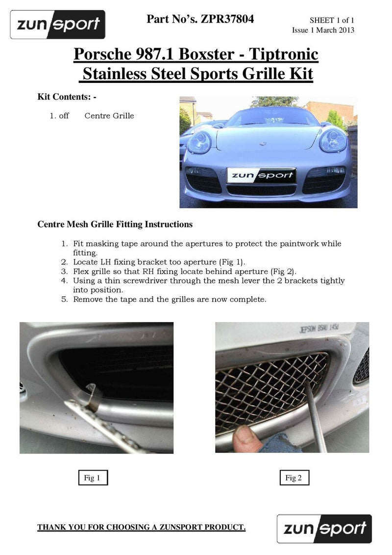 Porsche Boxster S 987.1 Tiptronic - Centre Grille - Silver finish (2005 - 2008)