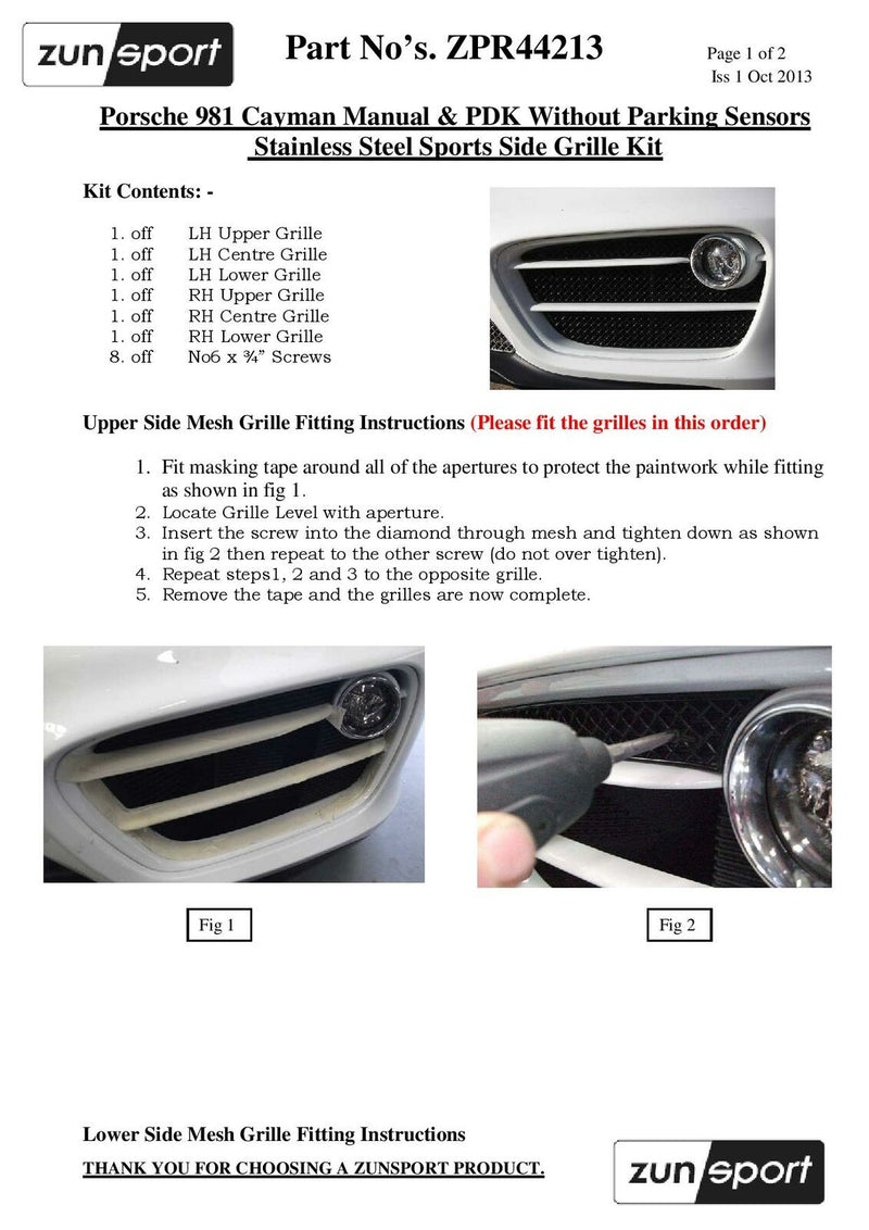 Porsche Cayman 981 (Manual/PDK without Sensors) - Outer Grille Set - Silver finish (2012 to 2016)