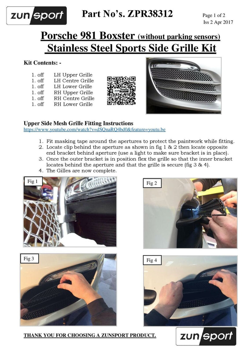 Porsche Boxster 981 - Front Grille Set (Without Parking Sensors) - Silver finish (2012-2016)
