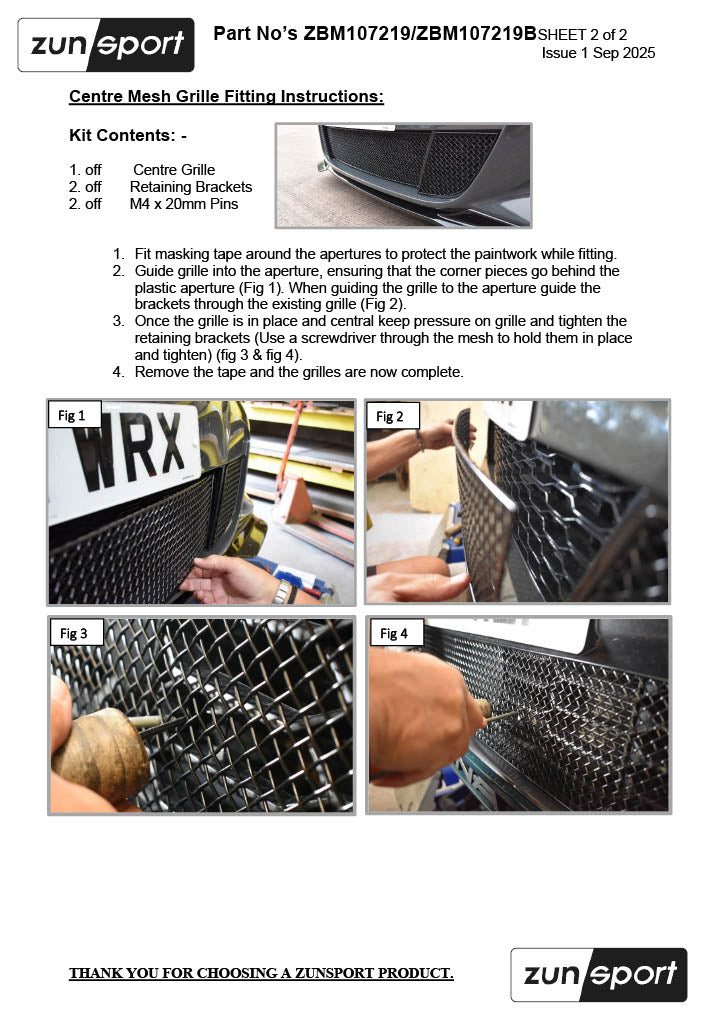 Zunsport Compatible with BMW G20 M340I Pre-LCI Centre Grille Set - Black Finish (2019 - 2022)