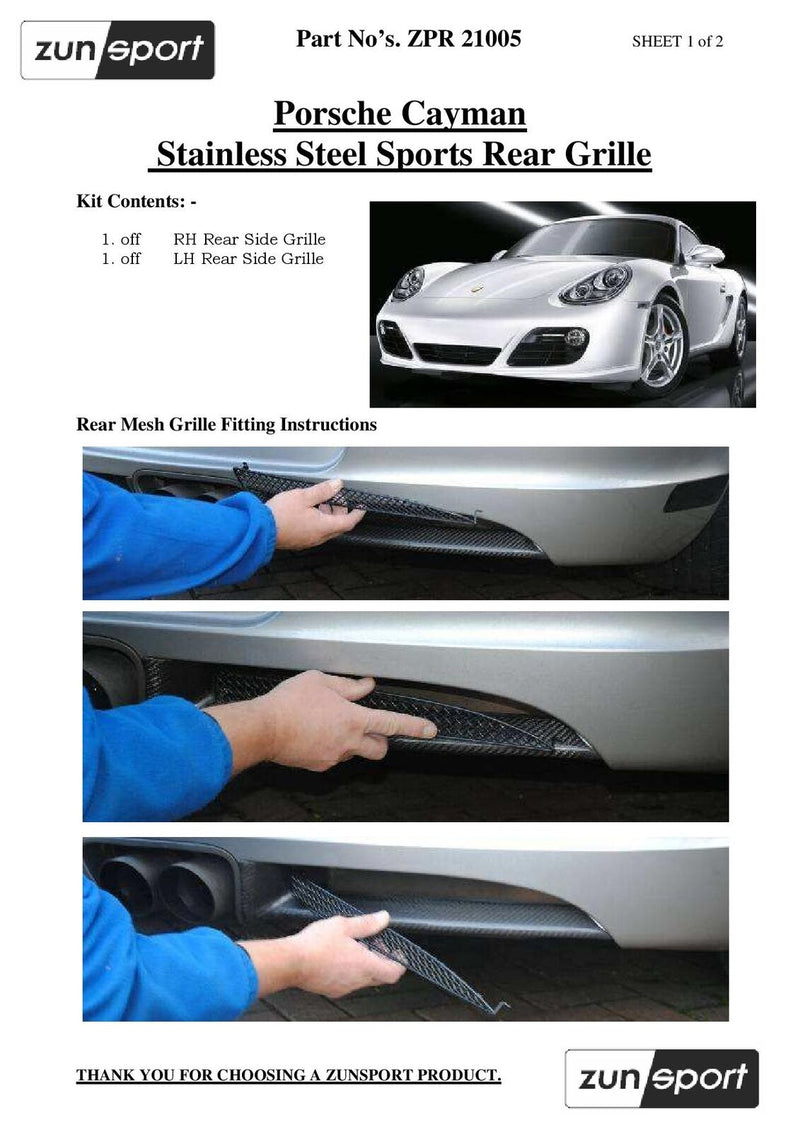 Porsche Cayman 987.1 - Rear Grille Set - Silver finish (2005 to 2009)