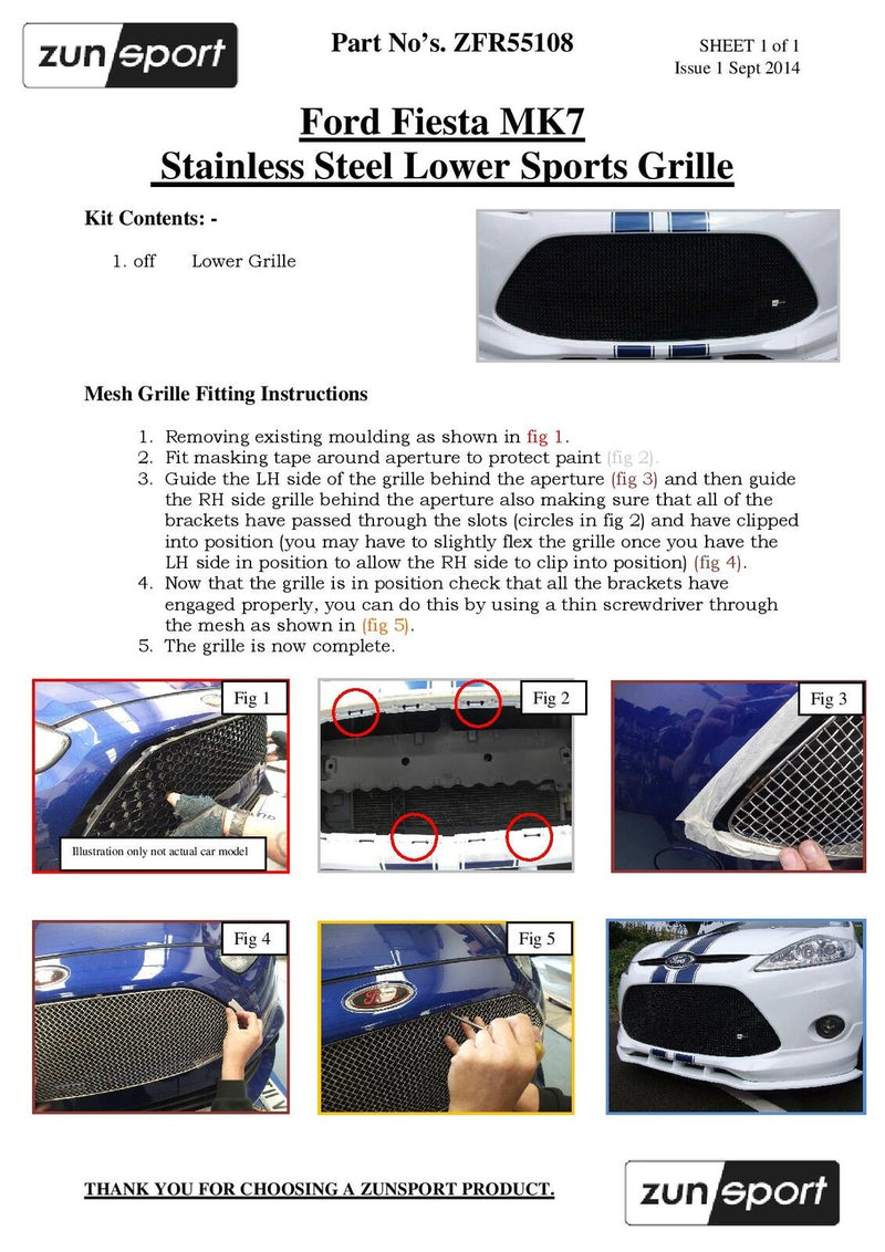 Ford Fiesta Mk VII - Front Grille - Black finish (2008 to 2012)