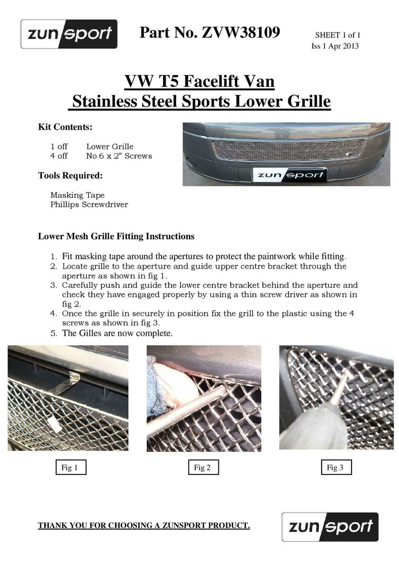 VW T5 Van - Lower Grille - Silver finish (2010 to 2015)