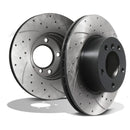 Front Drilled Grooved 296mm Brake Discs - BMW 5 Series E39 520 523 525 96-04 OMI ALLOY WHEELS