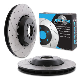 Front Drilled Grooved Vented 380mm Brake Discs - BMW F22 F87 M2 & Competition 16–21