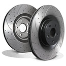 Front Drilled Grooved 350mm Uprated Brake Discs - Ford Focus MK3 RS 2.3 2015+ OMI ALLOY WHEELS