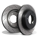 Rear Grooved Drilled 300mm Brake Discs - Mitsubishi Lancer Evolution Evo 99-06 OMI ALLOY WHEELS