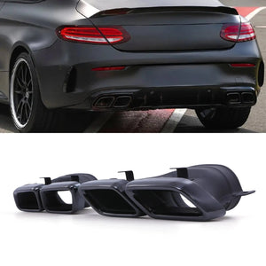 C63 Style Rear Quad Tailpipes Gloss Black - Mercedes C Class W205 17-23