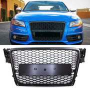RS4 Style Front Honeycomb Badgeless Grille Black - Audi A4 B8 08-13