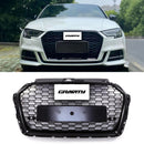 RS3 Style Front Honeycomb Grille Gloss Black - Audi A3 8V 17-20