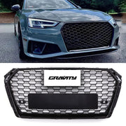 RS4 Style Front Honeycomb Grille Gloss Black - Audi A4 B9 17-20