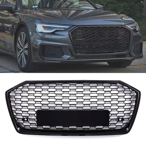 RS6 Style Front Honeycomb Grille Gloss Black - Audi A6 C8 19-24