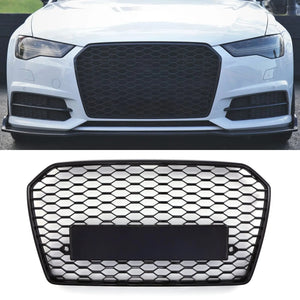 RS6 Style Front Honeycomb Grille Gloss Black - Audi A6 C7.5 16-18