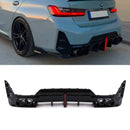 Gloss Black Rear Diffuser W/ Rain Light & Quad Tips For BMW 3 Series G20 LCI 22+