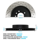 Rear Drilled Grooved Vented 365mm Brake Discs - Land Range Rover 4 Sv L405 18+