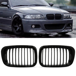 Gloss Black Front Kidney Grilles - BMW 3 Series E46 4 Door 99-01