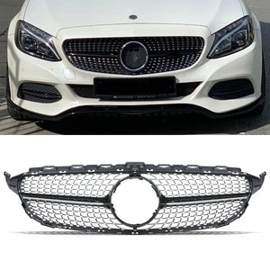 Diamond Style Gloss Black Grille With Camera Hole - Mercedes C Class S205 14-18