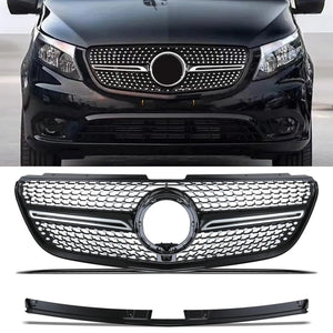 Gloss Black Diamond Style Front Grille - Mercedes Benz V-Class Vito W447 14-23