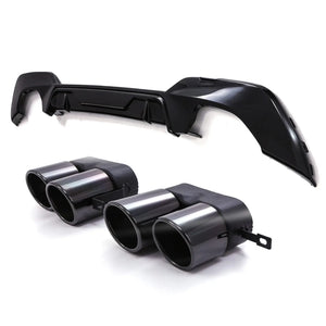 Quad Exhaust Rear Diffuser & Tail Pipes Gloss Black - BMW 3 Series G20 G21 2019-2021